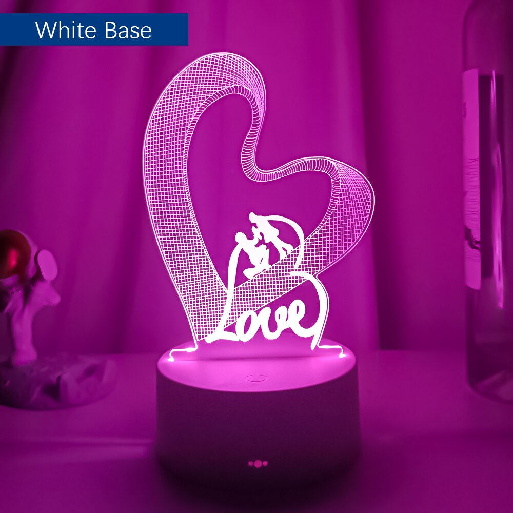 Novelty Valentines day Loving Heart 3D Effect Optical Illusion Table Lamp LED Night Light Valentine Gift For Her Wife Girlfriend