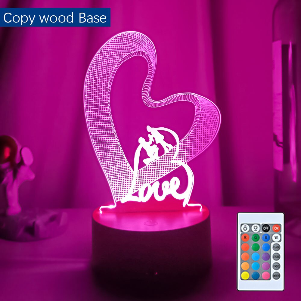 Novelty Valentines day Loving Heart 3D Effect Optical Illusion Table Lamp LED Night Light Valentine Gift For Her Wife Girlfriend